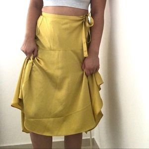 Yellow Satin Wrap Skirt